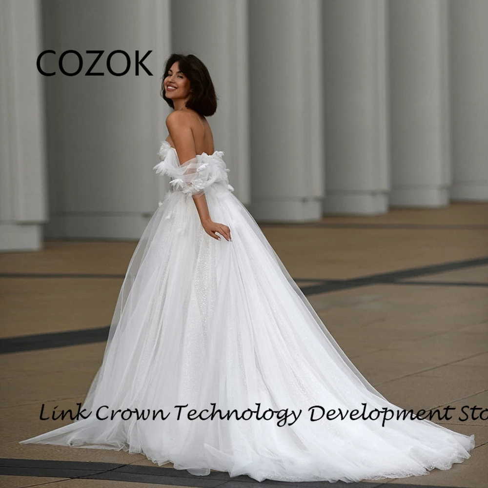 COZOK-Vestidos de casamento sem alças com apliques, vestidos de noiva fora do ombro, branco, tule macio, novo, verão, 2022