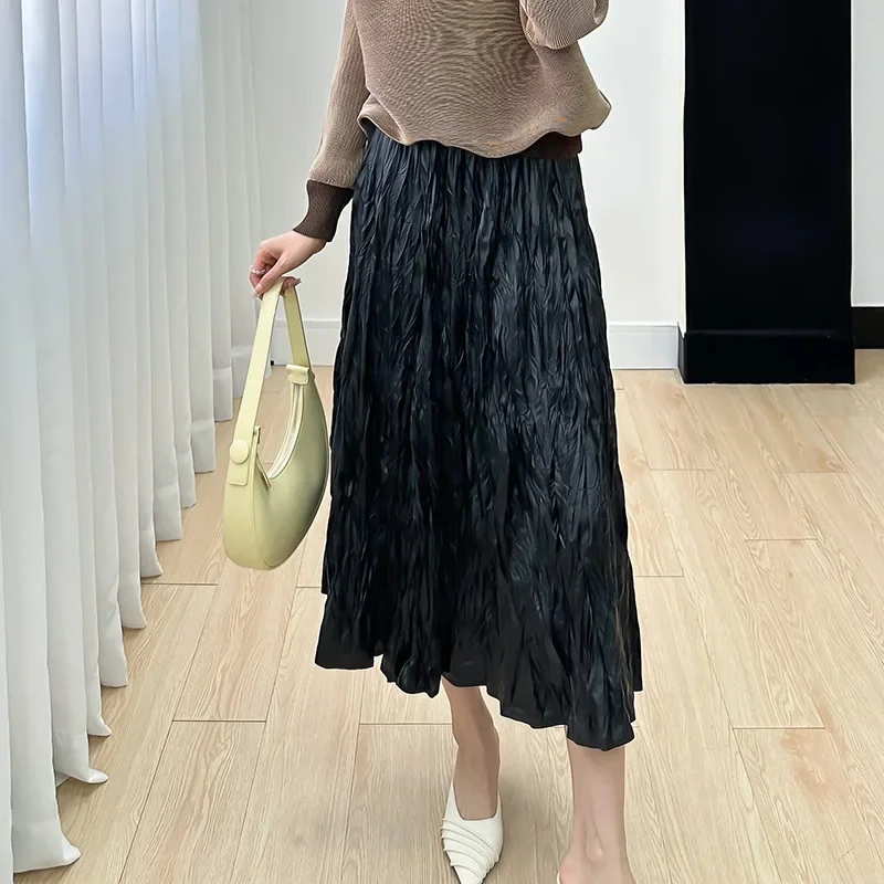 Miyake Pleated Skirt for Women 2023 Autumn New High Waist Slimming Simple All-Match Pleated Temperament Youthful-Looking Skirt