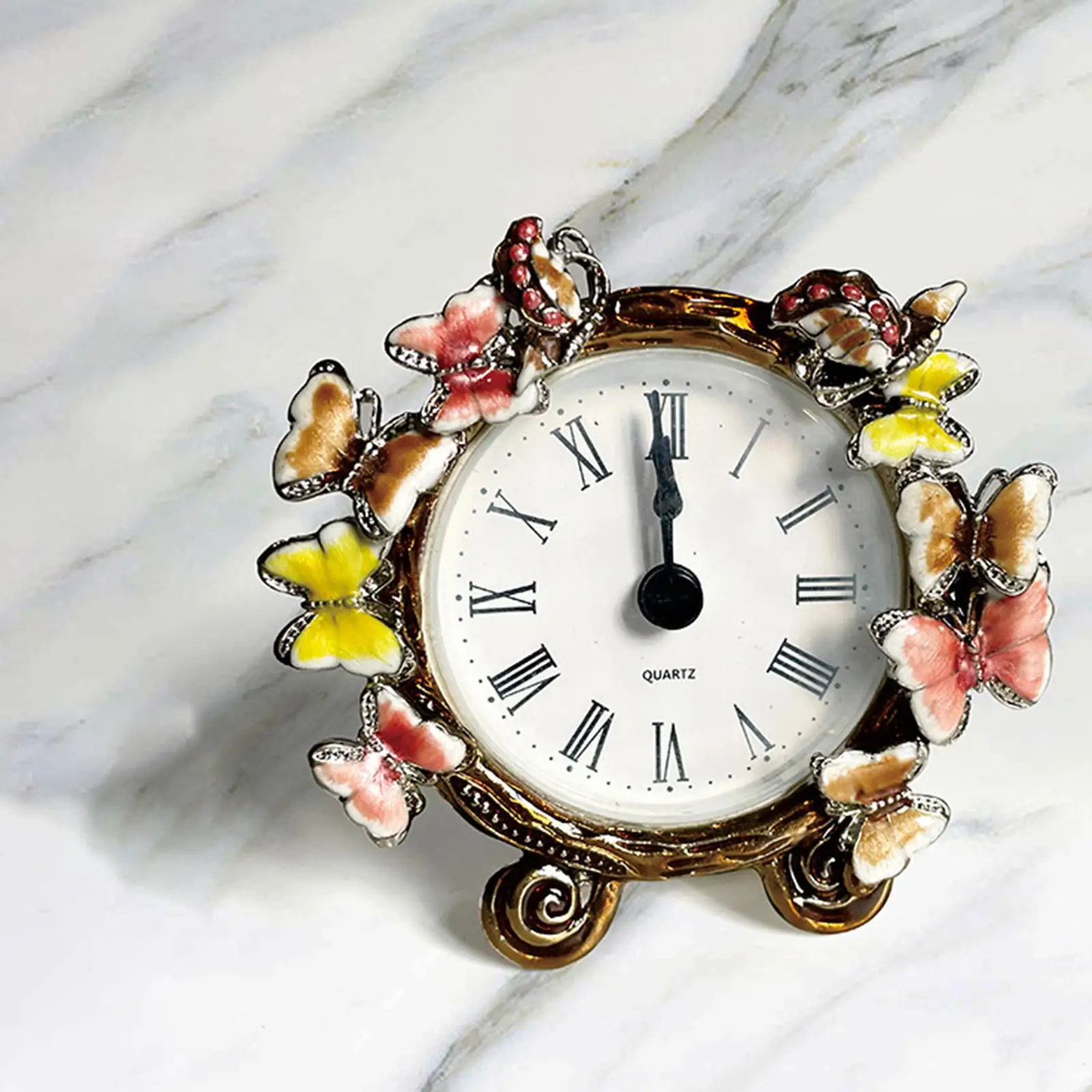 Retro Vintage Table Desk Clocks Quartz Movement Roman Numerals Metal Clock for Living Room Home Office Bedside Decoration