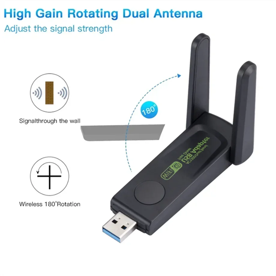 Adaptador USB WiFi de 1300Mbps, Dongle Wi-Fi de doble banda 2,4G + 5Ghz, 5 antenas 802.11AC USB3.0, receptor de tarjeta inalámbrico de alta velocidad, PC y portátil