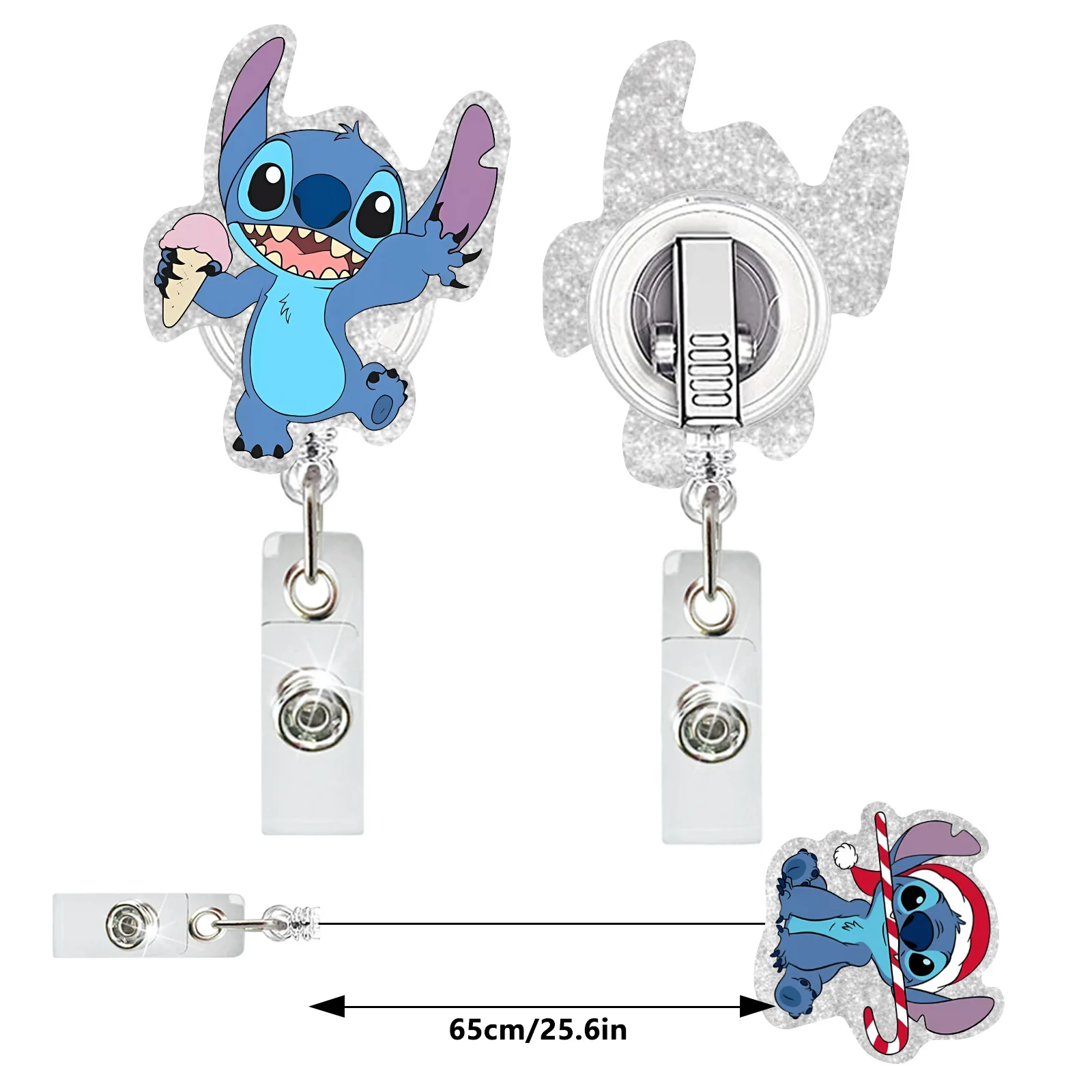 Anime Cartoon Disney Kawaii Stitch Retractable Badge Nurse Student ID Card Clips Badge Holder Accessories