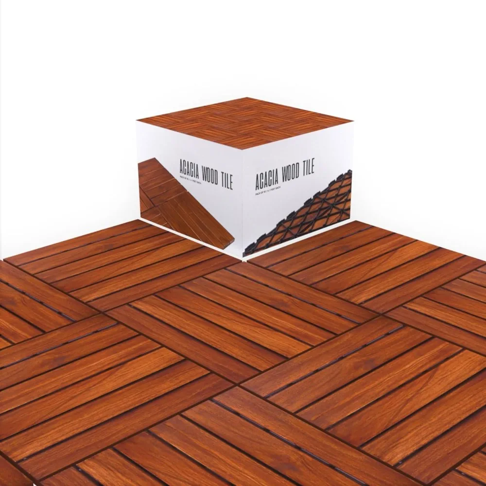 

Acacia Wood Patio Flooring Interlocking Deck Tiles (Pack of 10, 12" x 12") Waterproof UV Protected All Weather Tile