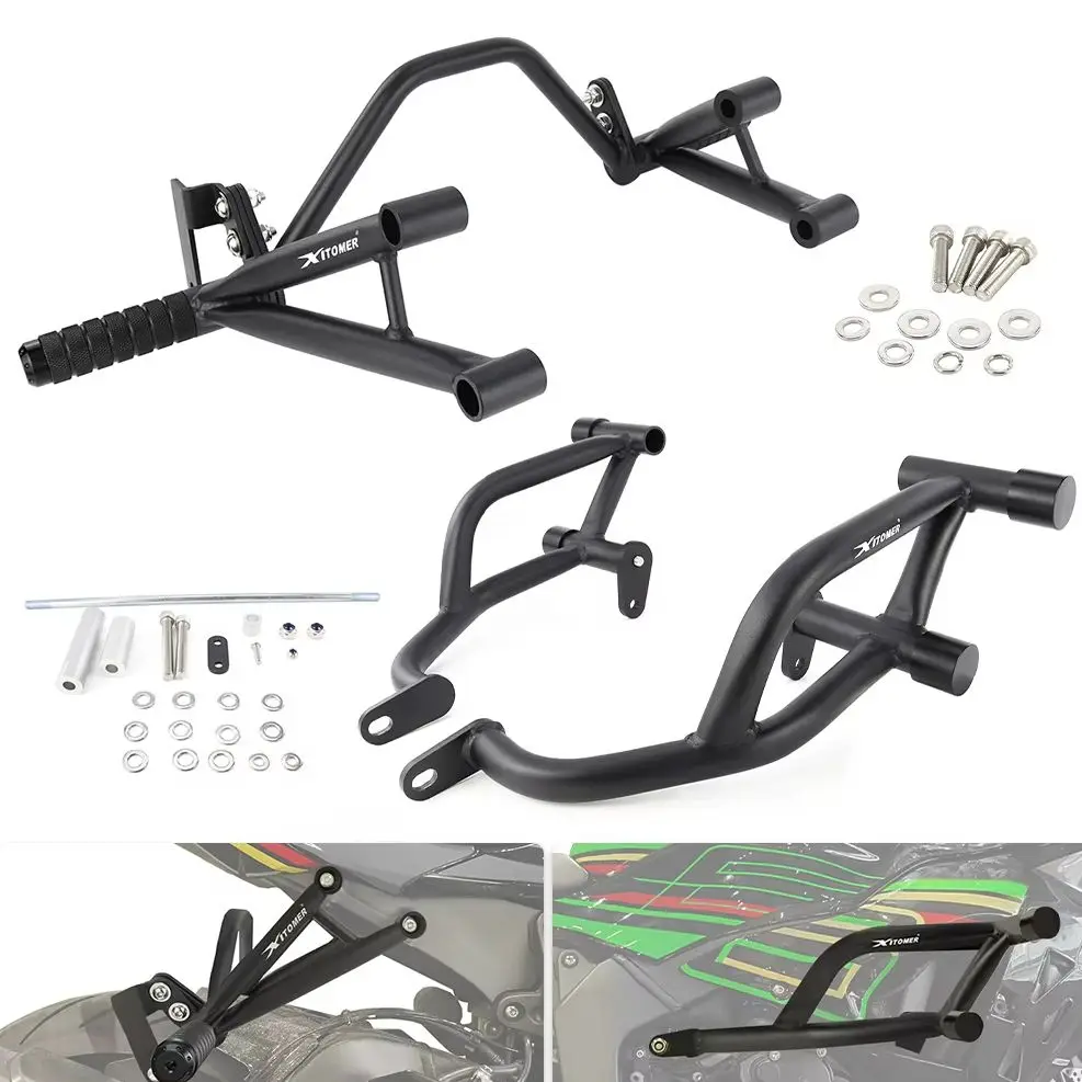 

For Kawasaki NINJA ZX-6R ZX636 2009-2025 Motorcycle Stunt Cage Engine Guard Crash Bars & Rear Footrests Subcage Stunt Protection