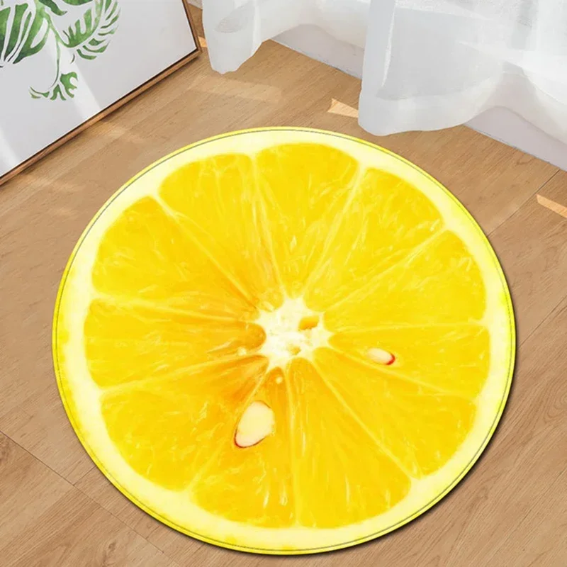 

Lemon yellow round anti-slip pad absorbent fruit bath living room carpet floor home decoration