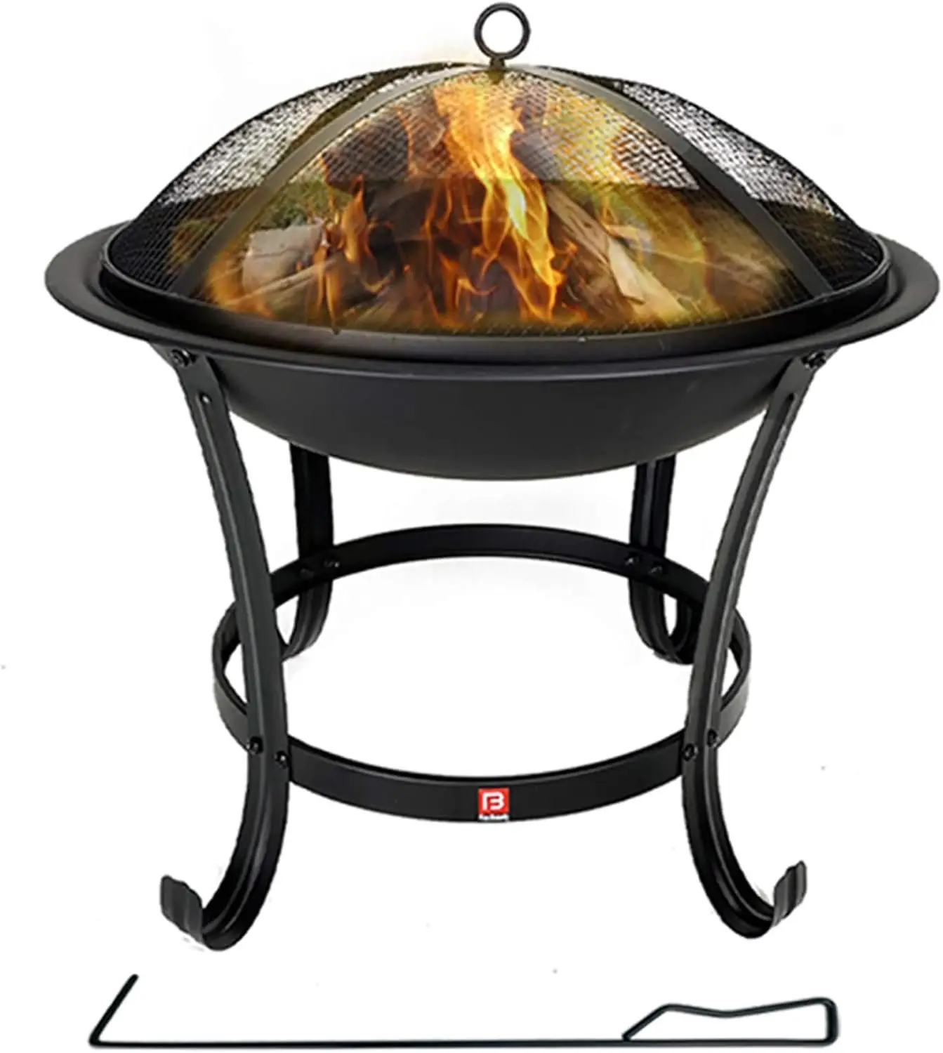 Outdoor BBQ Grill Fire Pit, Metal, No Color Mentioned, Comes with Mesh Spark Screen Cover and Poker