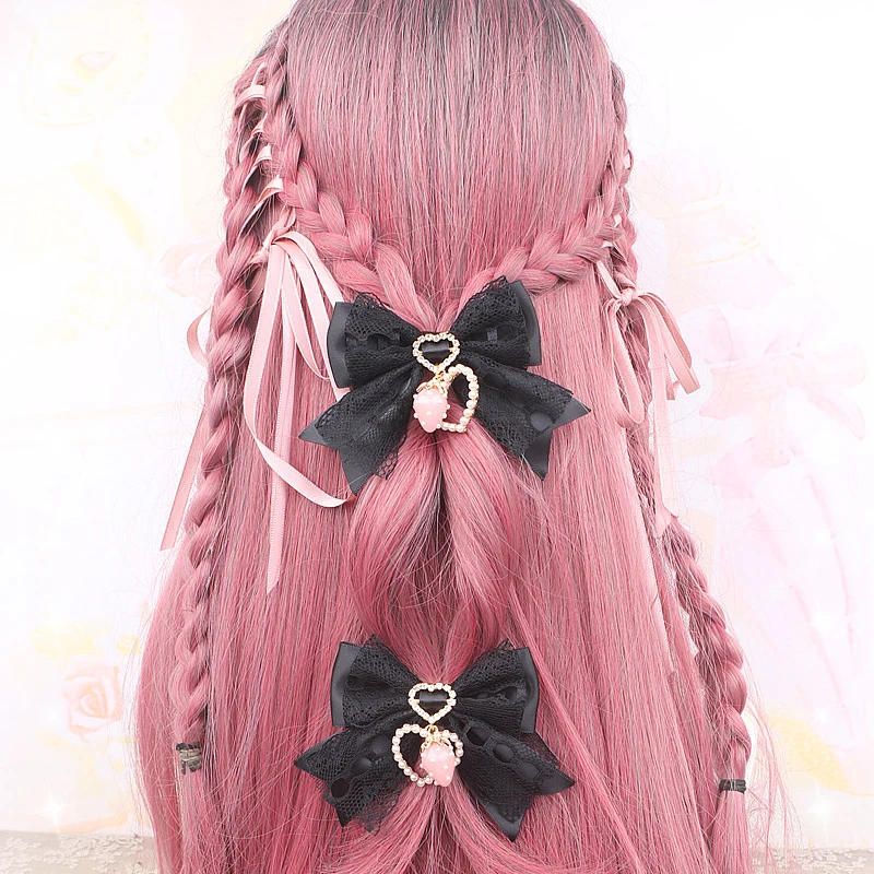 Женские аксессуары для волос, кружевные заколки ручной работы с клубничным бантом, модный подарок для девочек, заколка для волос с бантом, черный, бежевый, белый цвет