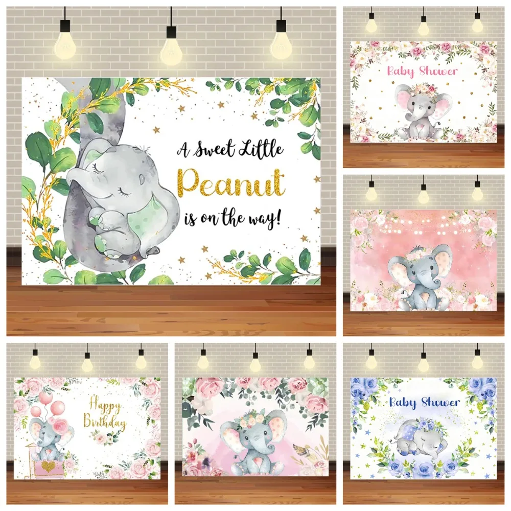 

Cartoon Elephant Flower Rainbow Theme Birthday Party Background, Children's Birthday Party, Home Decoration Photography Backdrop