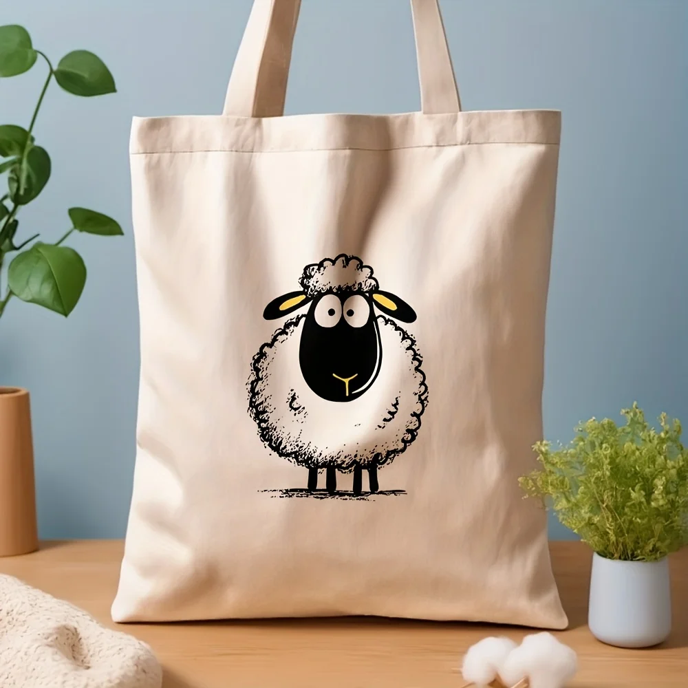 1Pc Sheep Illustration Canvas Tote Bag Polyester Canvas Shopping Bag, Stylish Design, Suitable for Daily Use, Commuting, Beach Trips |   The Ideal Gift for Friends and Family, with a Cute and Simple Design, Perfect for Birthdays and Anniversaries.