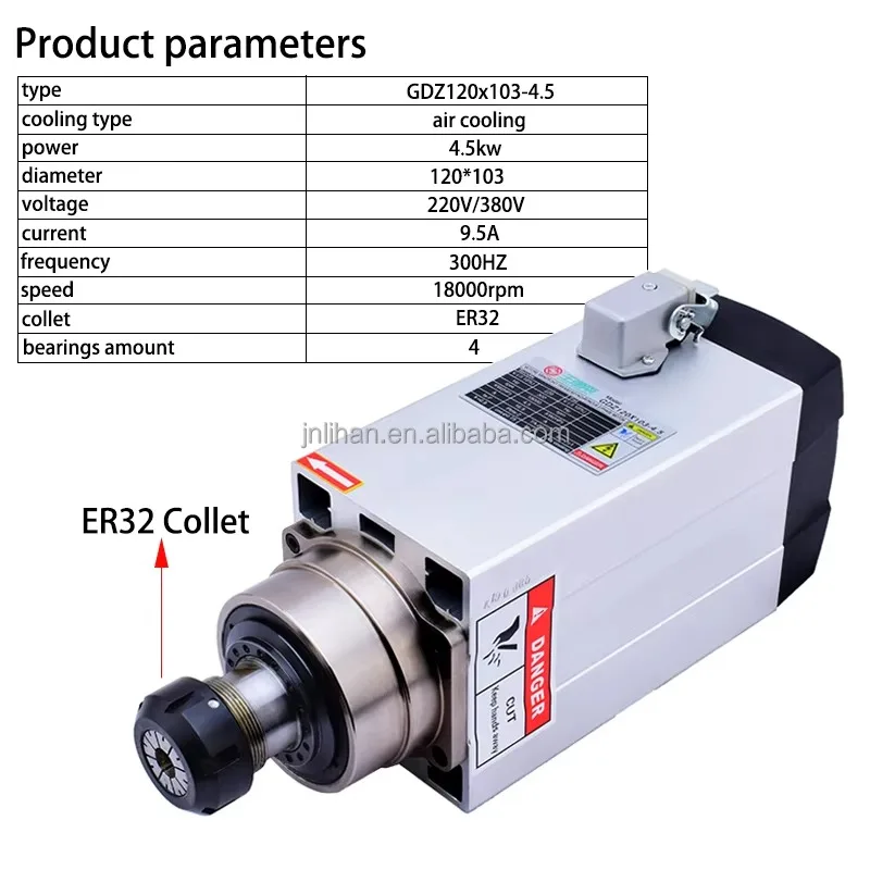 Hot Sell High Speed Gdz Spindle 4.5kw 300Hz 18000rpm Er32 Air Cooling CNC Spindle Motor for CNC Router