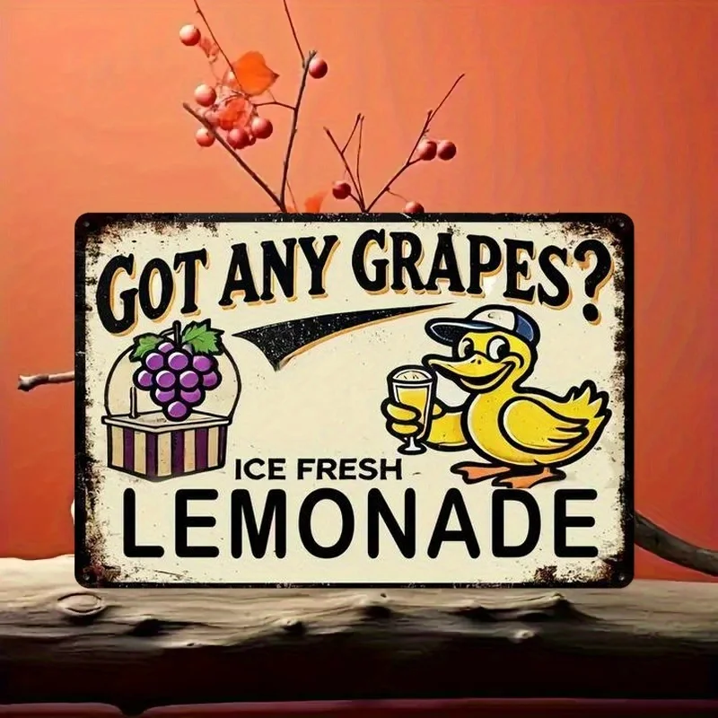Vintage Duck & Lemonade Metal Wall Art - Rustic Iron Sign with Grape Accents, , Durable Indoor/Outdoor Decor for Home, Office, B