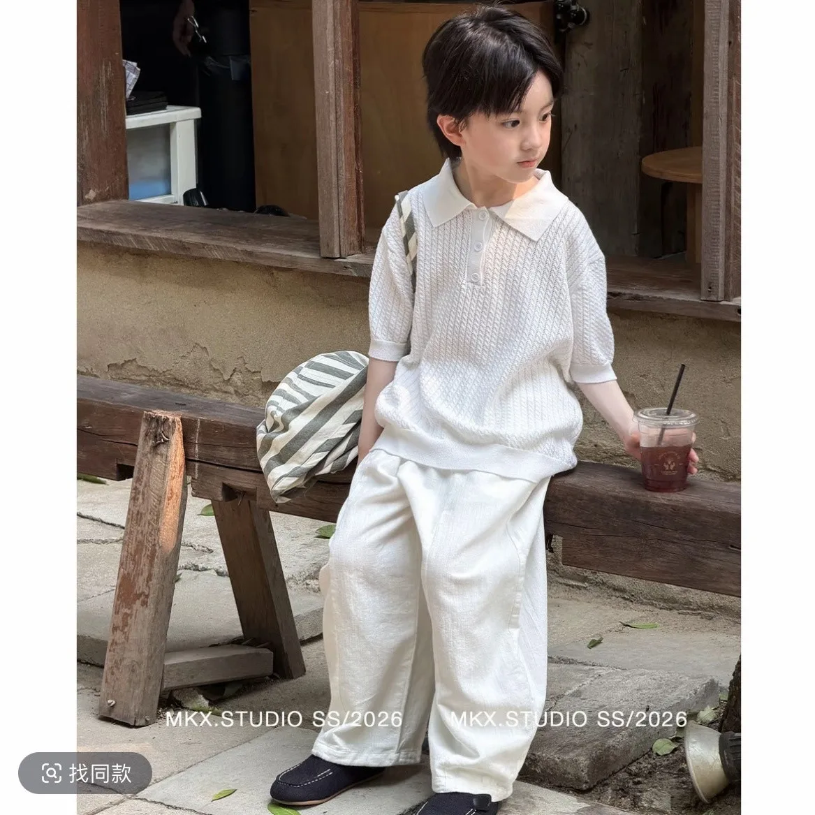 

Boys Set Summer New Pure Color Knitted Short Sleeve Polo Shirt + Casual Pants Two-Piece Set Children's Clothing Ensemble