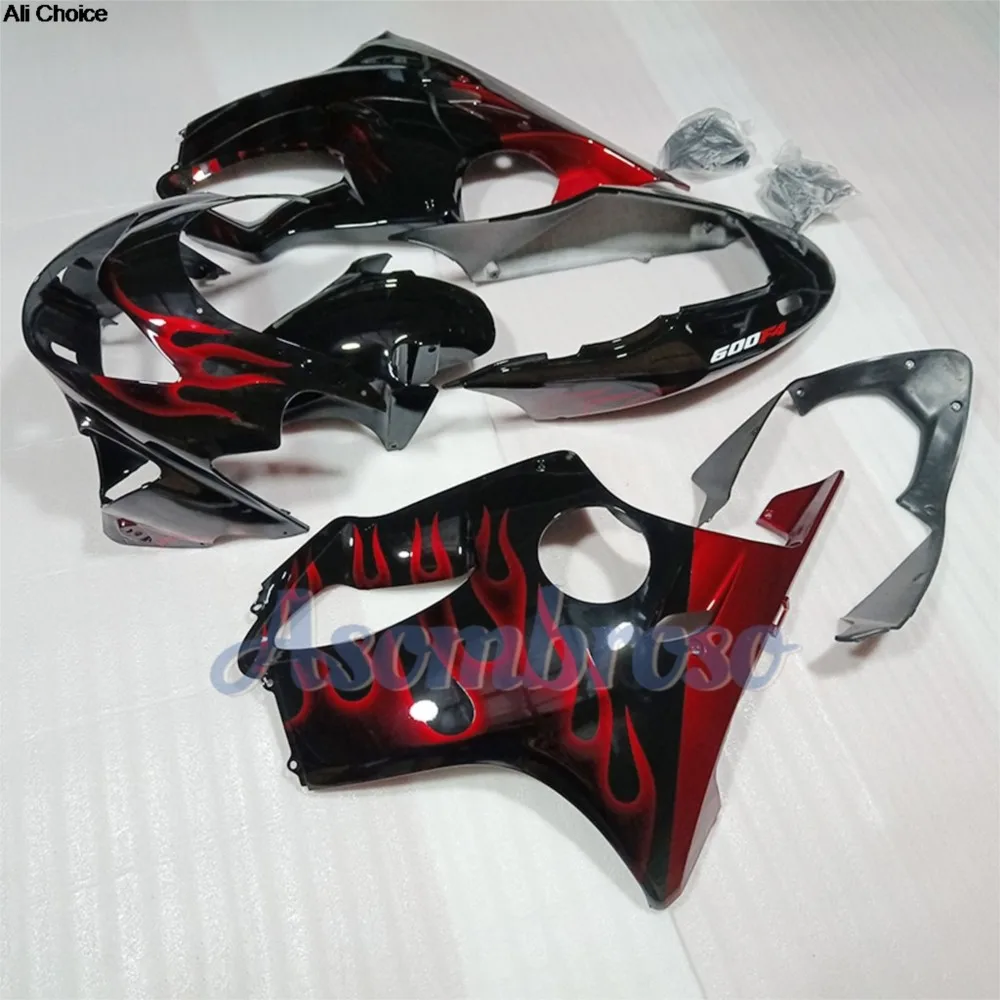 Fairing Kit Fits CBR600F4 1999 2000 Red Flame Black Fairings CBR600 99 00 F4 Injection Wrecked Bike Bodywork