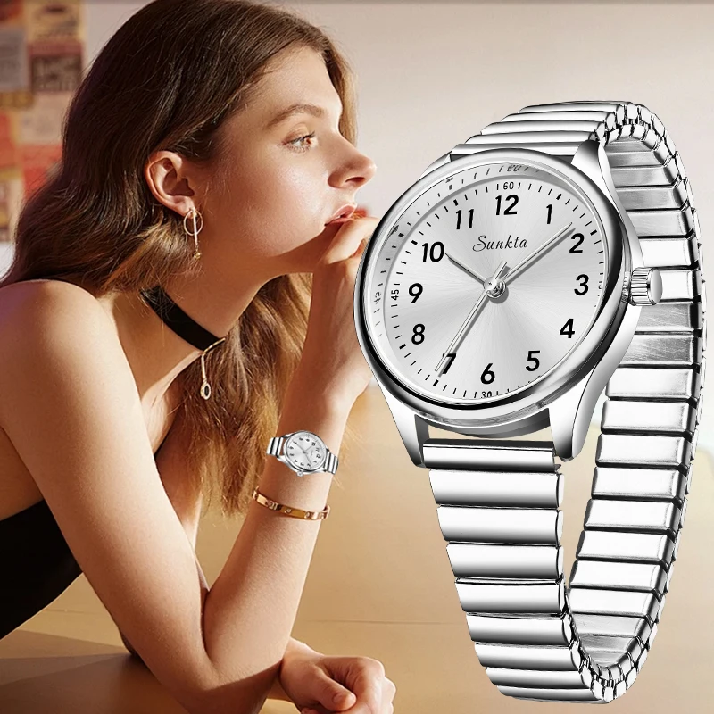 Sunkta Fashion Stylish Elegant Woman Watch Classic Luxury Simple Stainless Steel Belt Waterproof Quartz Women's Wristwatch Reloj