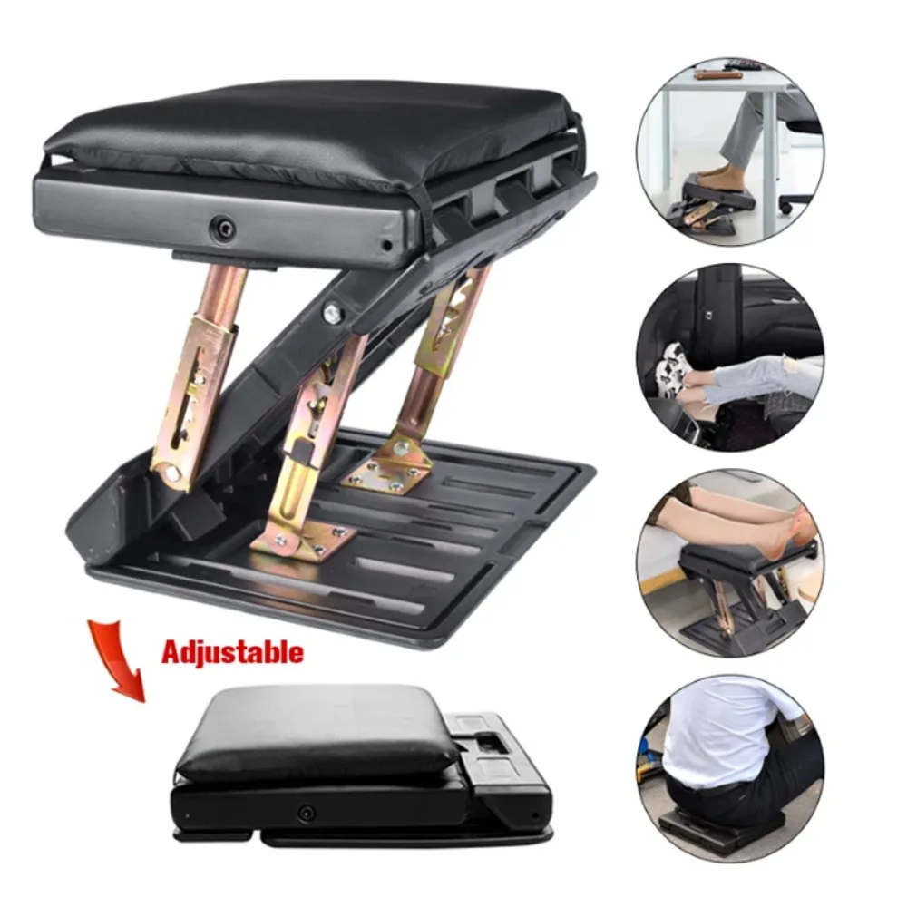 Repose-pieds réglable sur 4 niveaux avec coussin de massage doux et structure en acier robuste, repose-pieds ergonomique sous le bureau pour le bureau, les jeux et la maison – Idéal pour la circulation des jambes, le soulagement lombaire et le confort après une intervention chirurgicale