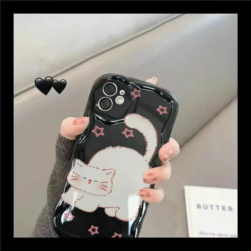 Schattige Cat Cream Curly Edge Case Voor Xiaomi Poco X 3X5X6 Pro X4 Nfc F3 F4 X 4 Gt M6 M4 Pro Fundas Mi 12 11 Lite 5G Ne 12T Hoes