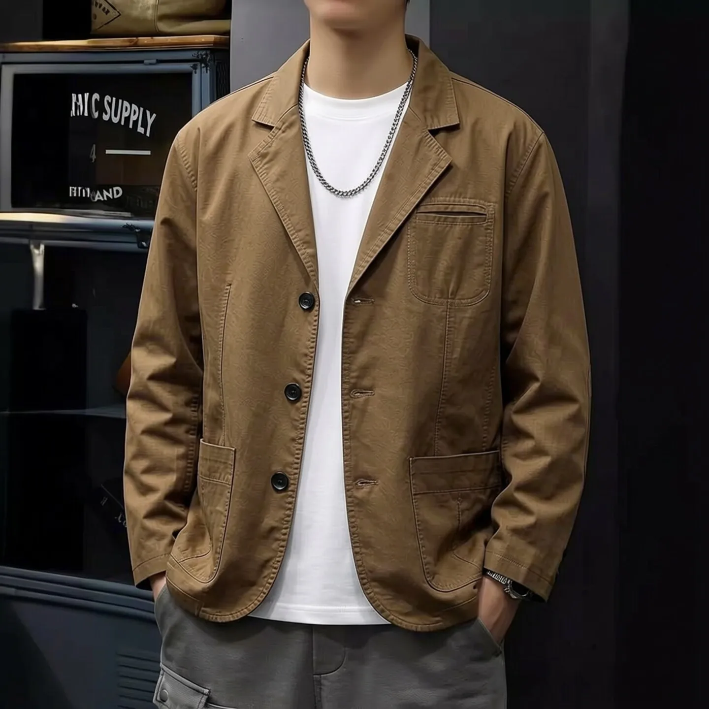 American Retro Casual Men's Cotton Suit Jacket Anti-Wrinkle Lapel Commute Spring Autumn New Style Comfortable Fashion CityYY276