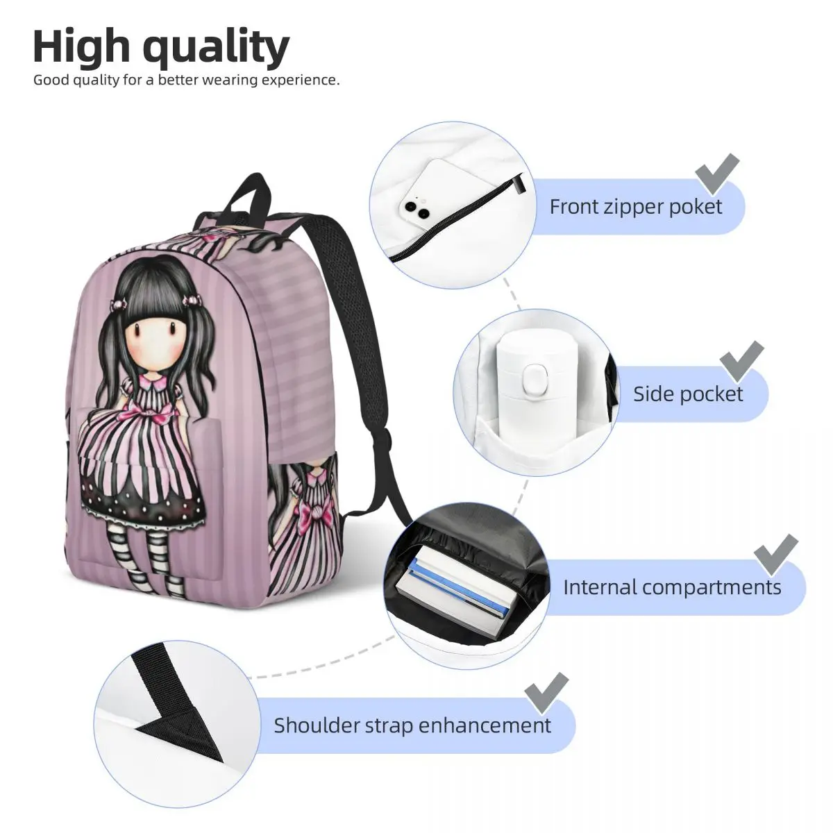 Santoro Gorjuss Backpack for Boy Girl Kids Student School Bookbag Kawaii Cartoon Daypack Kindergarten Primary Bag Outdoor