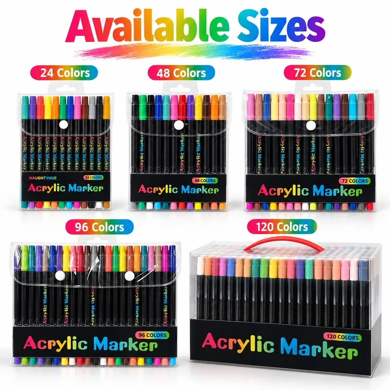 Dual Tip Acrylic Paint Markers 24/48/72/96/120 Colors Double Ended Art Pens for DIY Drawing Coloring Crafts