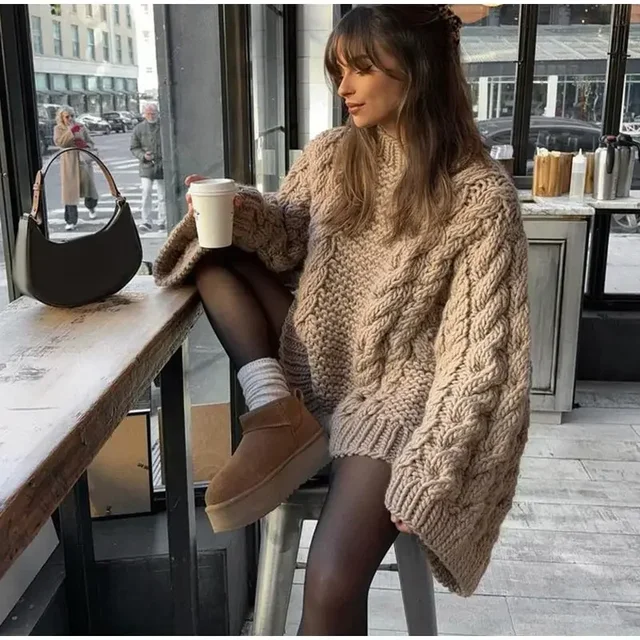 Yaminiya Winter Clothes Women Women's Turtleneck Long Sleeve Pink Sweater Prairie Chic Solid Vintage Sweater Oversize Pullover