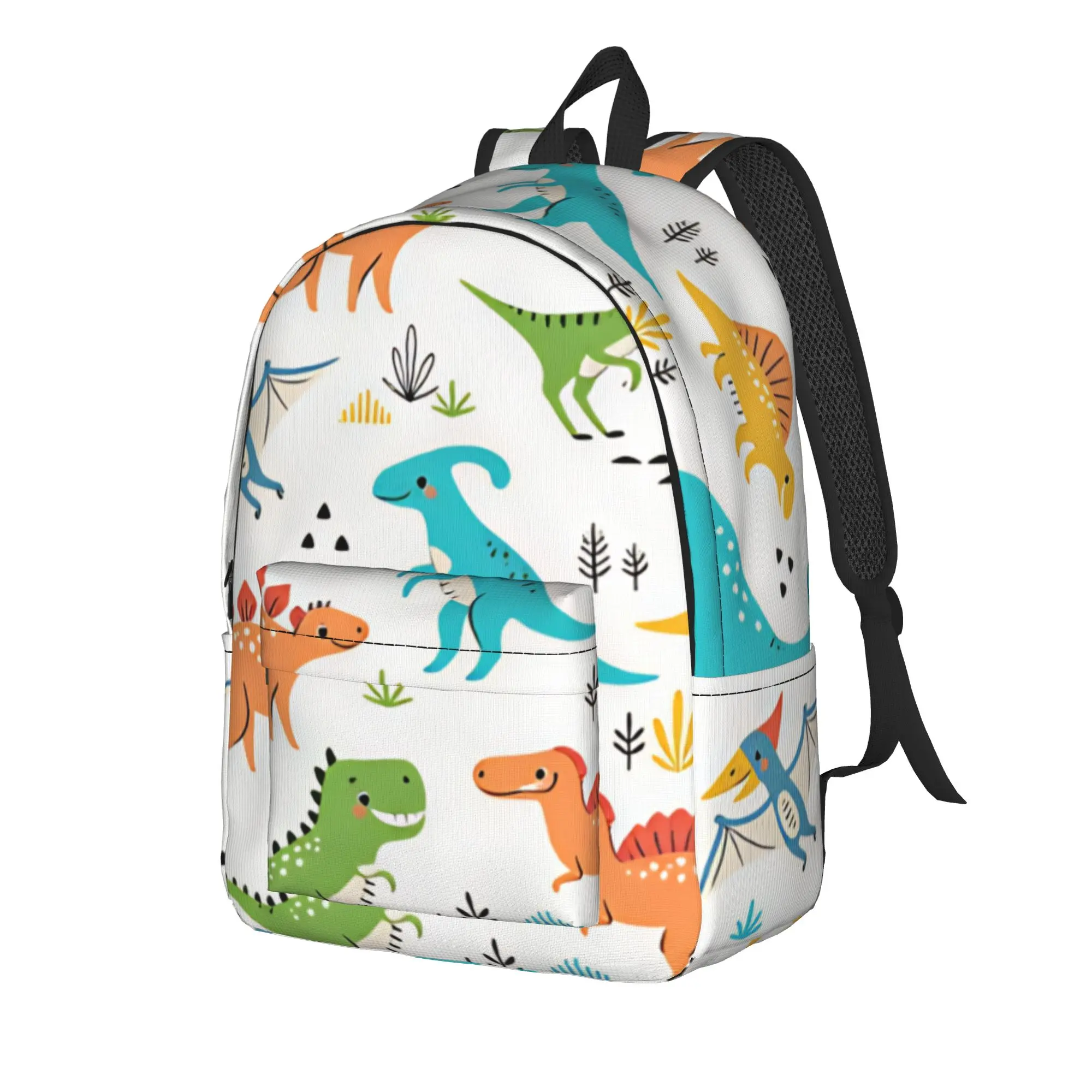 Vibrant Cartoon Dino Dinosaur Friends Pattern Backpack  Outdoor Backpacks Women Men Casual School Bags Custom Soft Rucksack