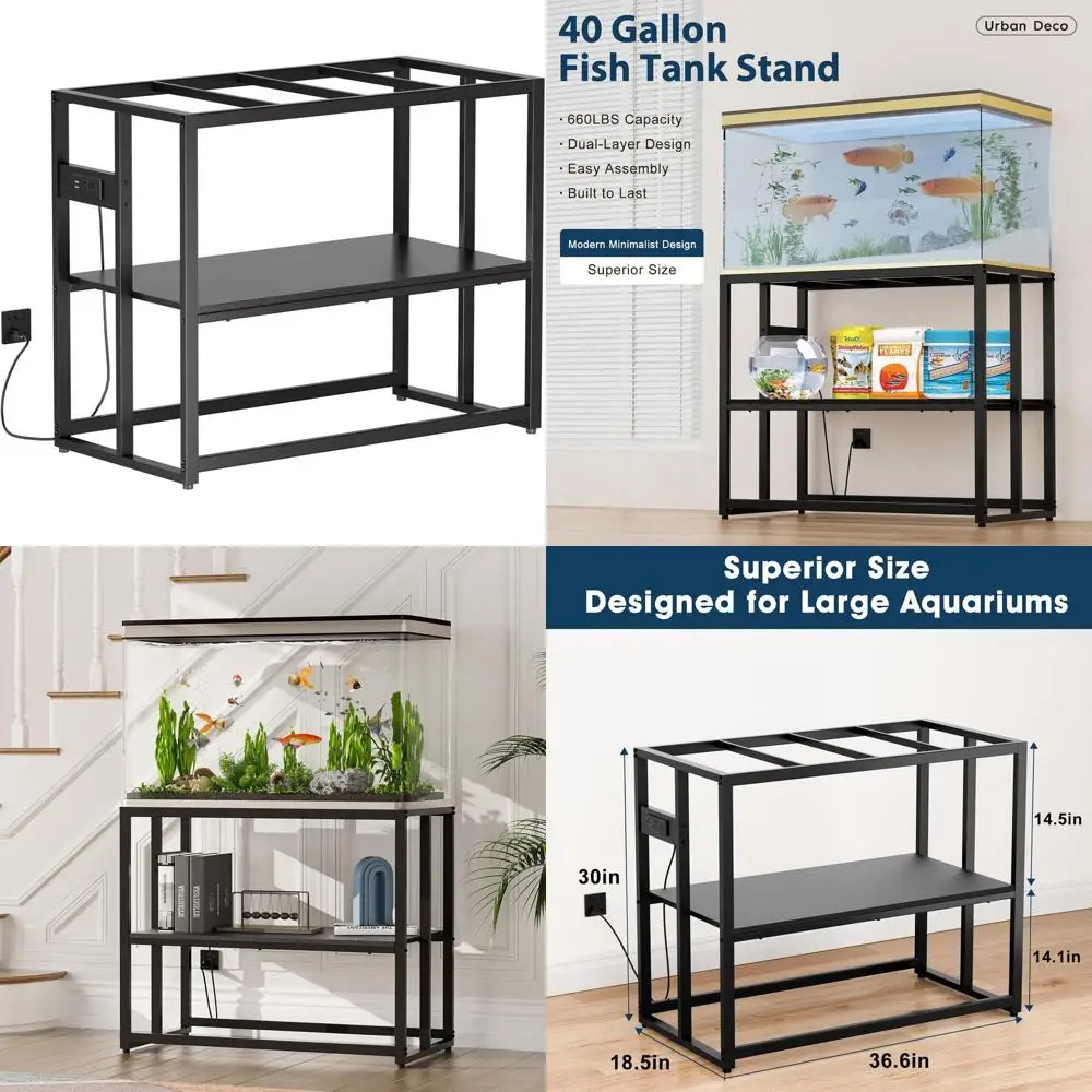 

Двухуровневая металлическая подставка для аквариума на 40 галлонов, грузоподъемность 660 фунтов, черная