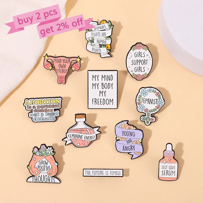 Girl Power Enamel Pins Custom Feminism Brooches Self Love The Future is Female Lapel Badges Quotes Jewelry Gift for Friends