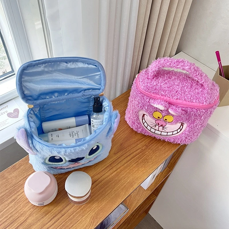 Schattige Anime Cosmetische Tas Mooie Stitch Cheshire Cat Japanse Stijl Pluche Tas Voor Meisje Hoge Capaciteit Cartoon Cosmetica Opbergtas