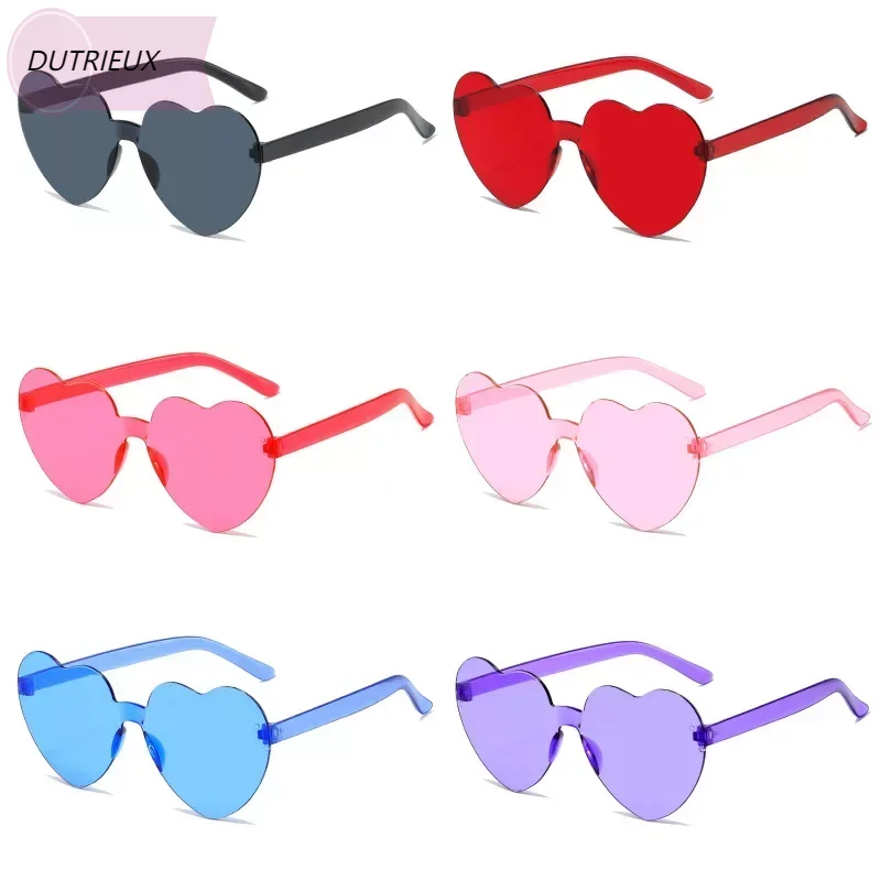 

2023 Women Fashion Colors Polarized Heart Shape Tinted Party Sunglasses Girls Vintage UV400 Colors Rimless Female Sun Glasses