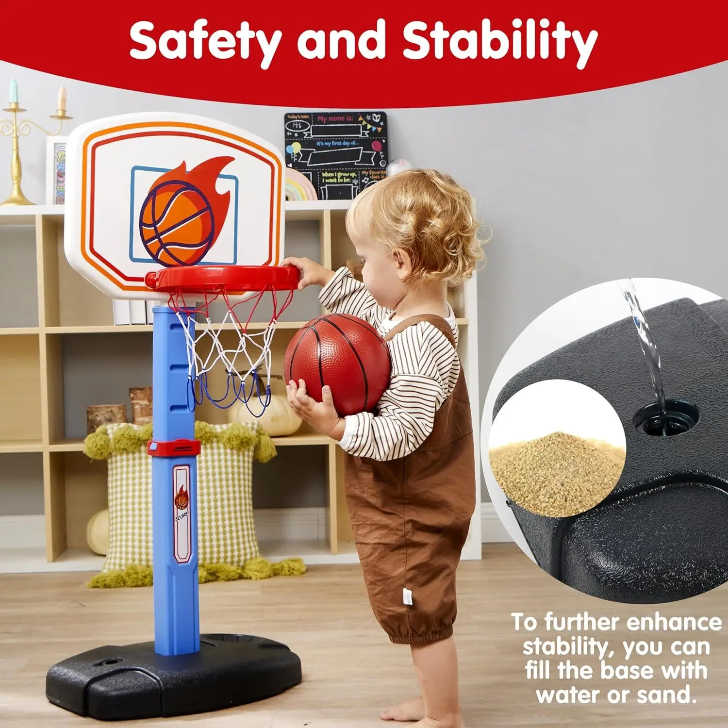 JOYFY Kleinkinder Basketball-Arcade-Spielset Verstellbares Basketballkorb-Set mit 4 Bällen für Kinder Weihnachts- und Geburtstagsgeschenk – Detail 4