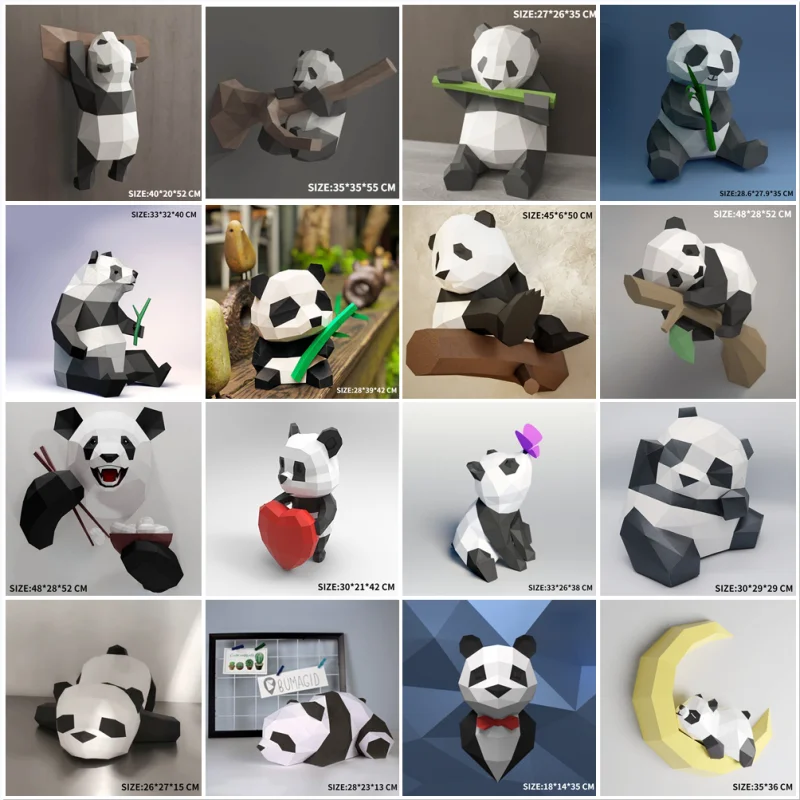 Panda Paper Model Art Creative Sculpture Home Decor Hallway Party Wall Decorations Papercraft 3D DIY Puzzles Hand Made Toys Prop