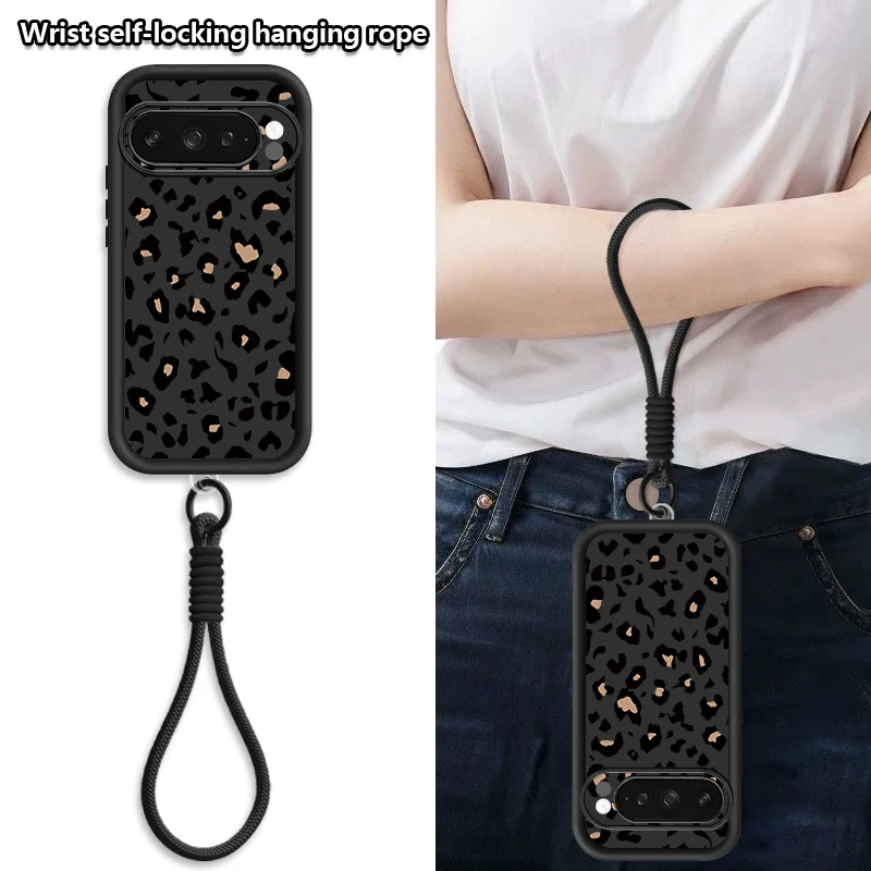 Leopard Cow Printed Phone Case For Google Pixel 10 9 Pro XL 10 9 8 7 Pro 9A 8A Soft Silicone Lanyard Cover For Pixel 7A 8 7 Pro