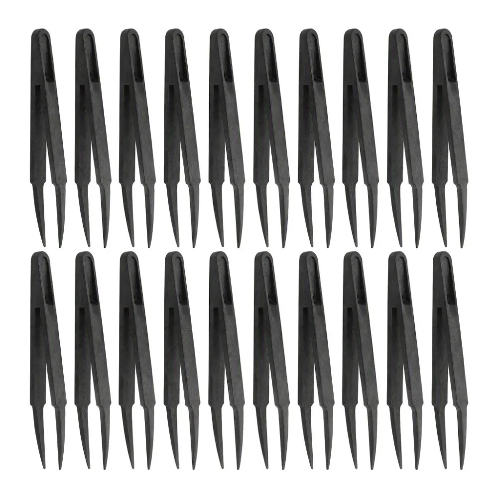 20pcs Carbon Fiber Material Carbon Fiber Tweezers Black Plastic 4.6Inch Length Industrial Tweezers Pointed Tip