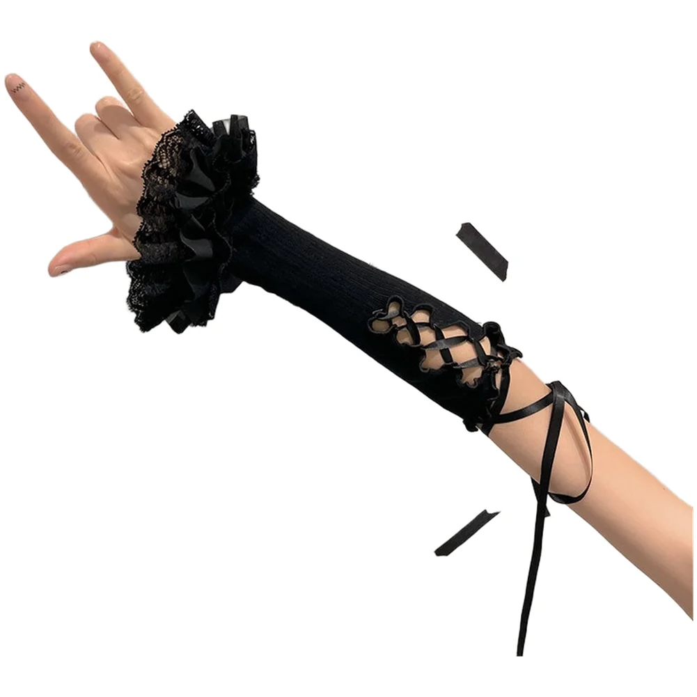 Sheer Knit Arms Lace Arm Warmers For Summer Protection Dreamy Vintage Aesthetic Distinctive Layered Look Delicate Lace Trims