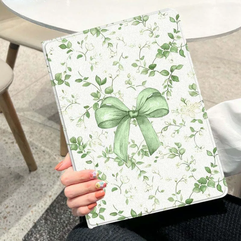 

Green Leaves Bow For iPad Pro Mini Air 1 2 3 4 5 6 7 7th 10th Gen 9.7 10.2 11 10.9 7.9 13 12.9 10.5 Inch Tablet Case