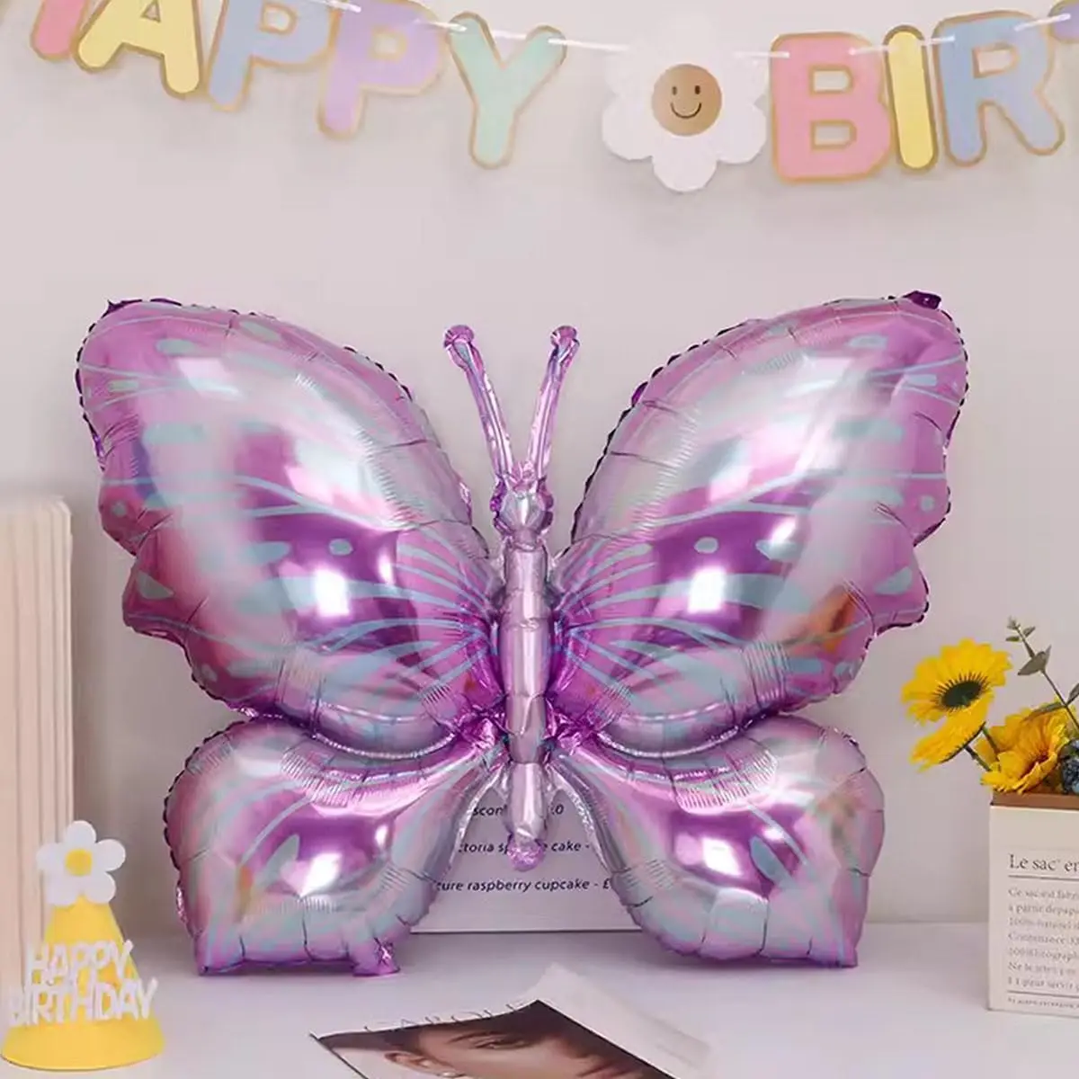 39In×29In Newest Ice Purple Butterfly Balloon Giant Foil Mylar Balloon Baby Shower Wedding Butterfly Themed Birthday Party Decor