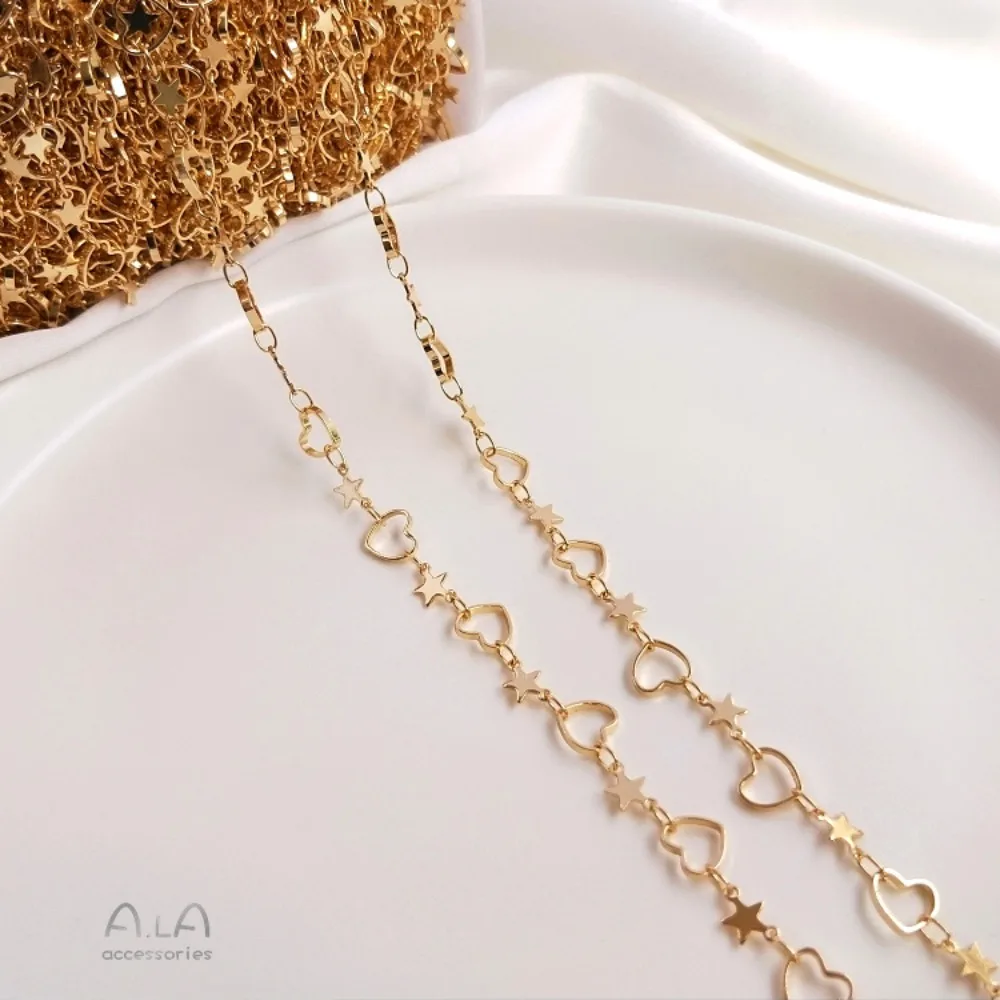 سلسلة مصنوعة يدويًا من النحاس الكوري باللون الذهبي عيار 14 قيراط، سلسلة فضفاضة على شكل نجمة خماسية مادة سوار خلخال ذاتية الصنع #6