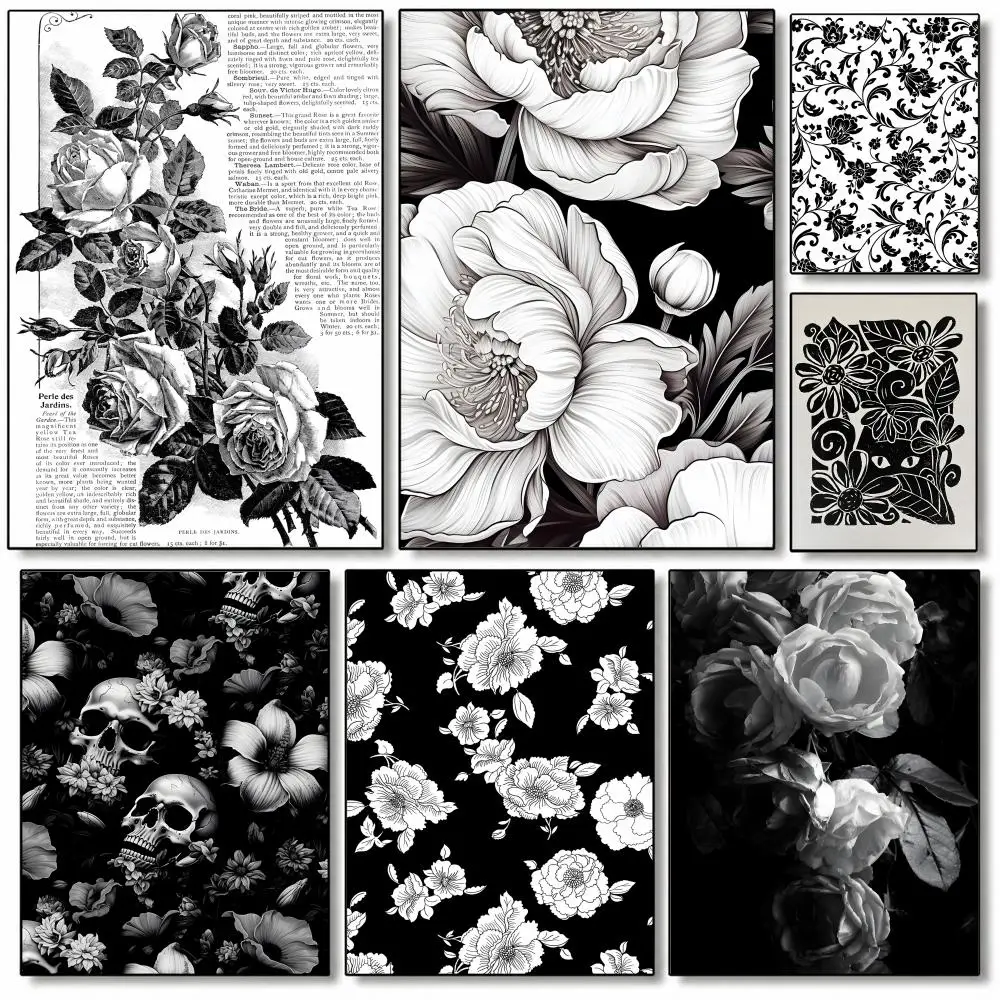 Schwarz-weißes Blumen-Kunstposter, hochwertige Wandkunst für Zuhause, Schlafzimmer, Wohnzimmer, Flur, perfektes Geschenk