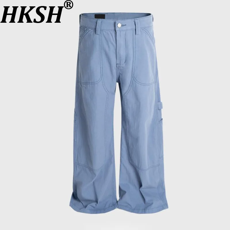 HKSH Spring Autumn Men's Tide Fashion Jeans Deconstructed Design Small Tie Straight Wide Leg Casual Denim Pants Chic Ins HK16253