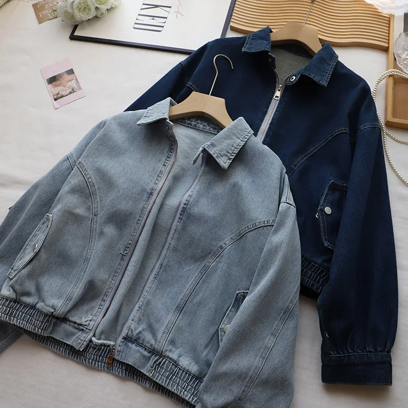 

Vintage Washed Denim Women Jackets Solid Turn Down Collar Loose Jeans Coat Female Spring Autumn Fashion Blue Outerwears 2025 New