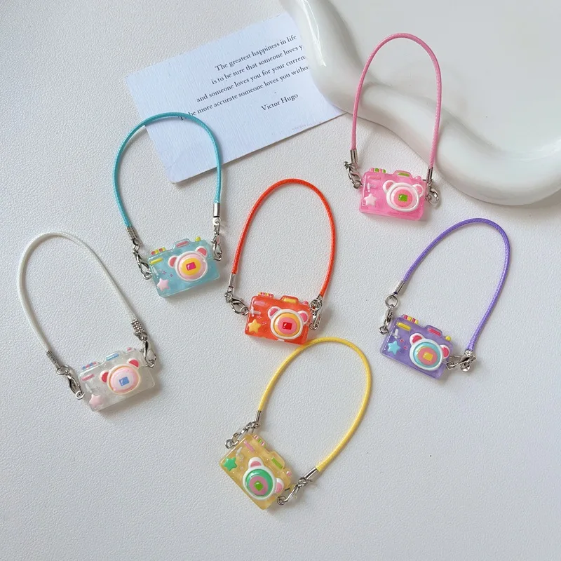 

Labubu Miniature Hanging Model with Transparent Camera Neck Strap, Cute DIY Transparent Camera Accessory for Dollhouse Decor