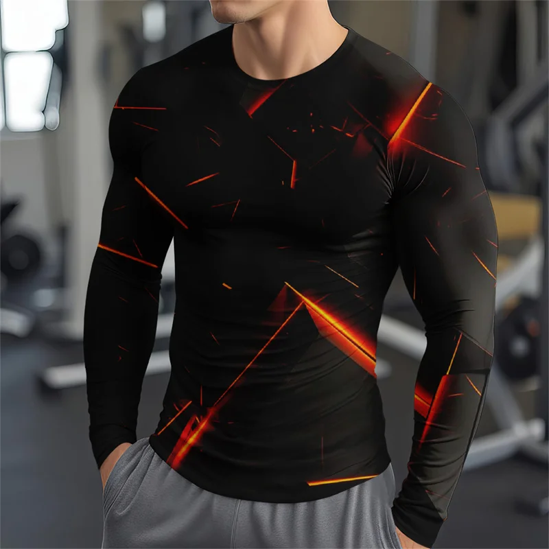 

Colorful Geometric Pattern T-Shirt For Men Fashion Splicing 3D Printed T Shirts Autumn Casual Long Sleeves Loose O-Neck Tops Tee