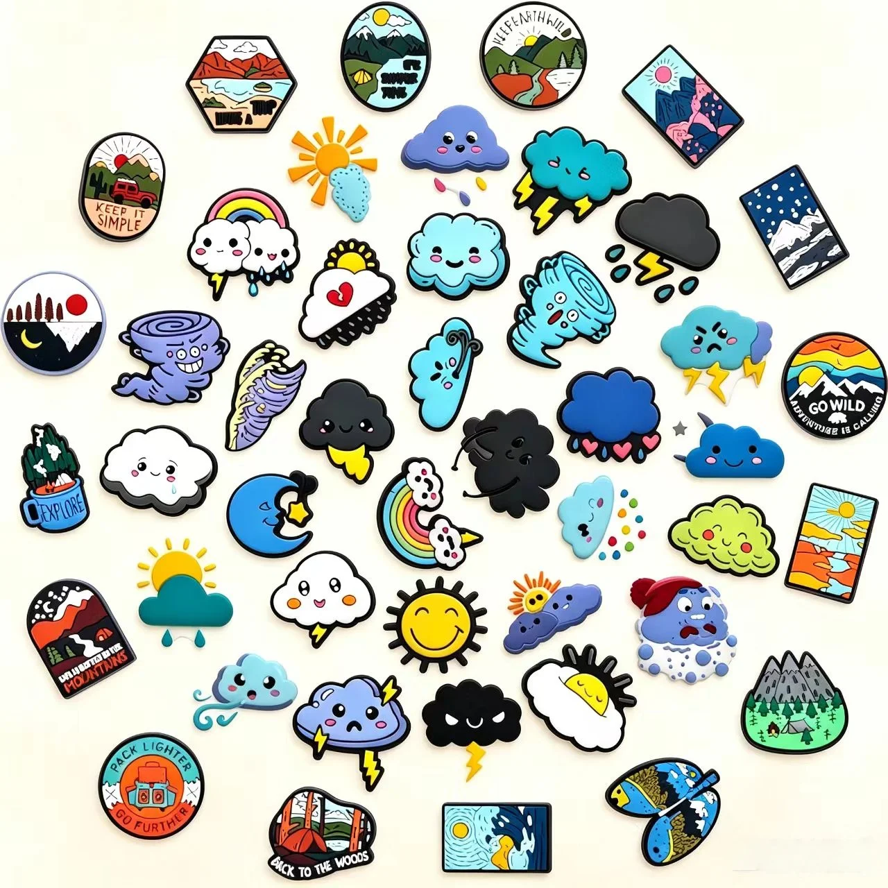 46Pcs Camping Shoe Charms Decoration for Crocs Sandals, Weather Shoe Charms Accessories For Birthday Party Favors Gifts