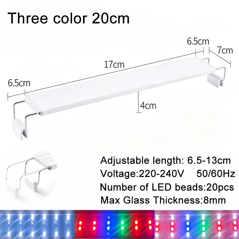 Aquarium LED Fischbecken-Beleuchtung, 3-Farben Vollspektrum Einstellbare Wasserpflanzen-Lampe, Teleskopische Clip-On-Leuchte für 18-75cm Aquarien – Detail 2