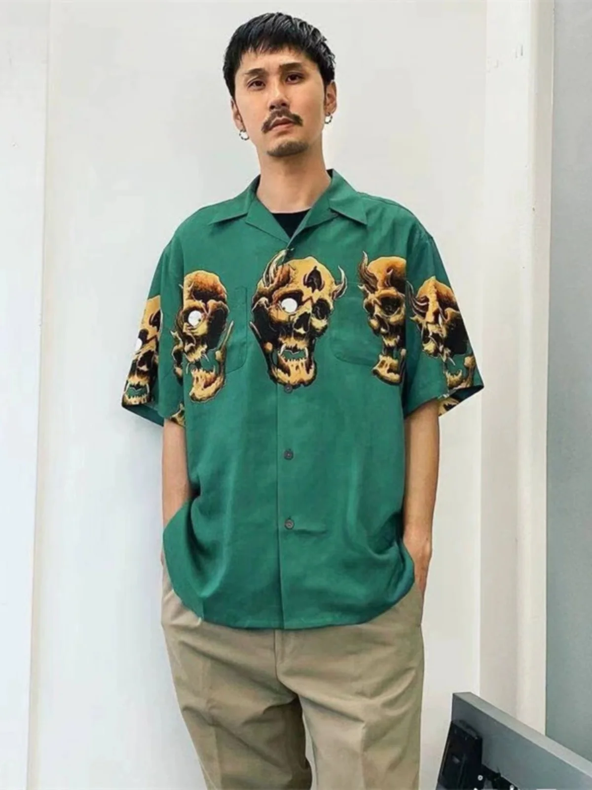 

WAO MARIA Лето Повседневное Свободное Гавайское ort Sve irt Винтаж Хип-Хоп Trend Молодежное кинотеатр Цветная ткань с принтом