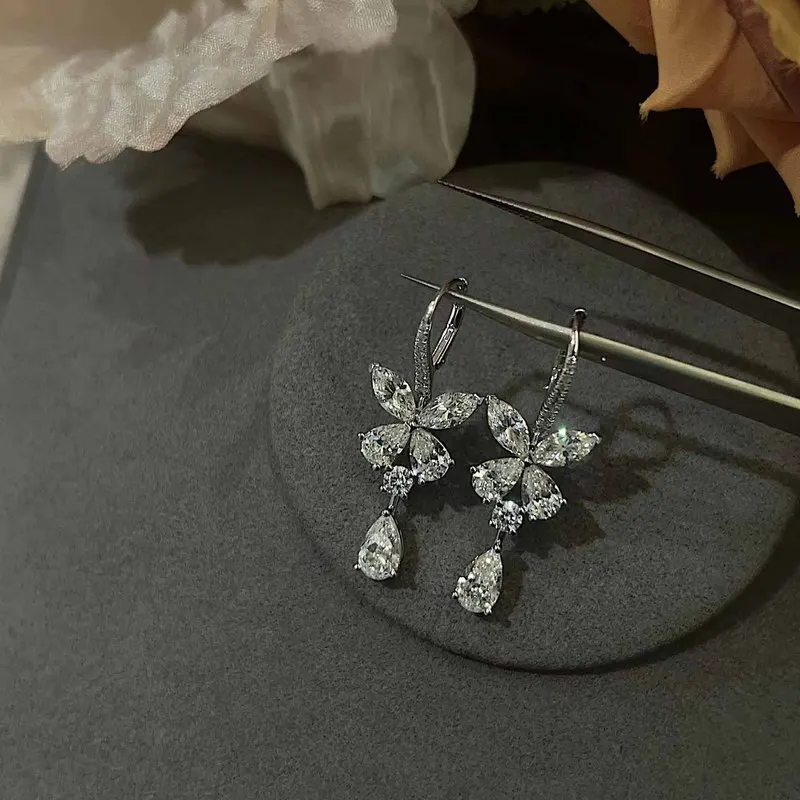 925 sterling silver fashionable sweet butterfly droplet temperament earrings for women, high-end exquisite socialite jewelry