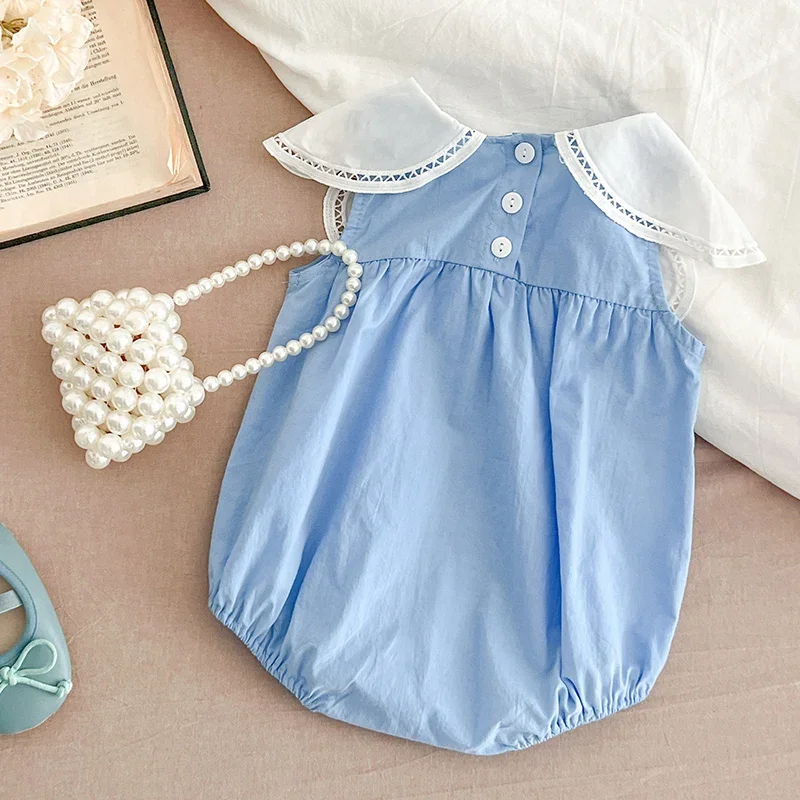 2025 New Summer Petal Collar Jumpsuit Children Clothes Toddler Baby Girls Jumpsuit Sleeveless Cotton Infant Baby Girls Bodysuits