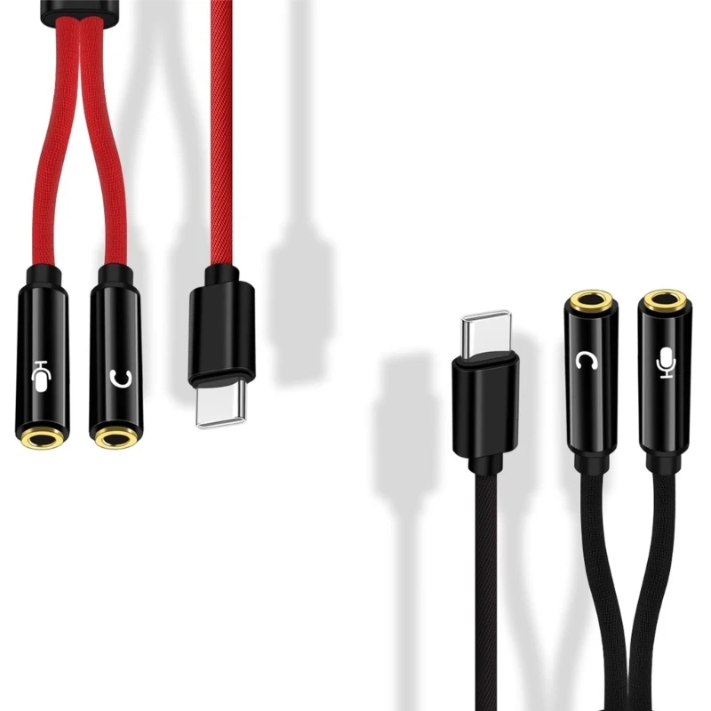 Typ C mit 2 3,5-mm-Kopfhörer- und Mikrofonanschlüssen, Y-förmiges Splitterkabel für Tablet – Detail 8