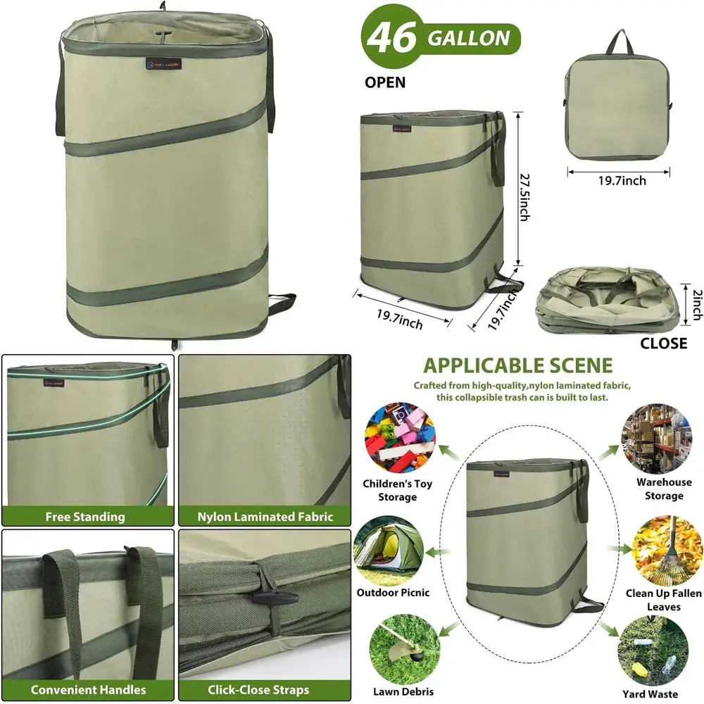 

yudi & garden 46 gallon square collapsible yard waste containers｜collapsible trash can｜camping trash can, for collecting weeds o
