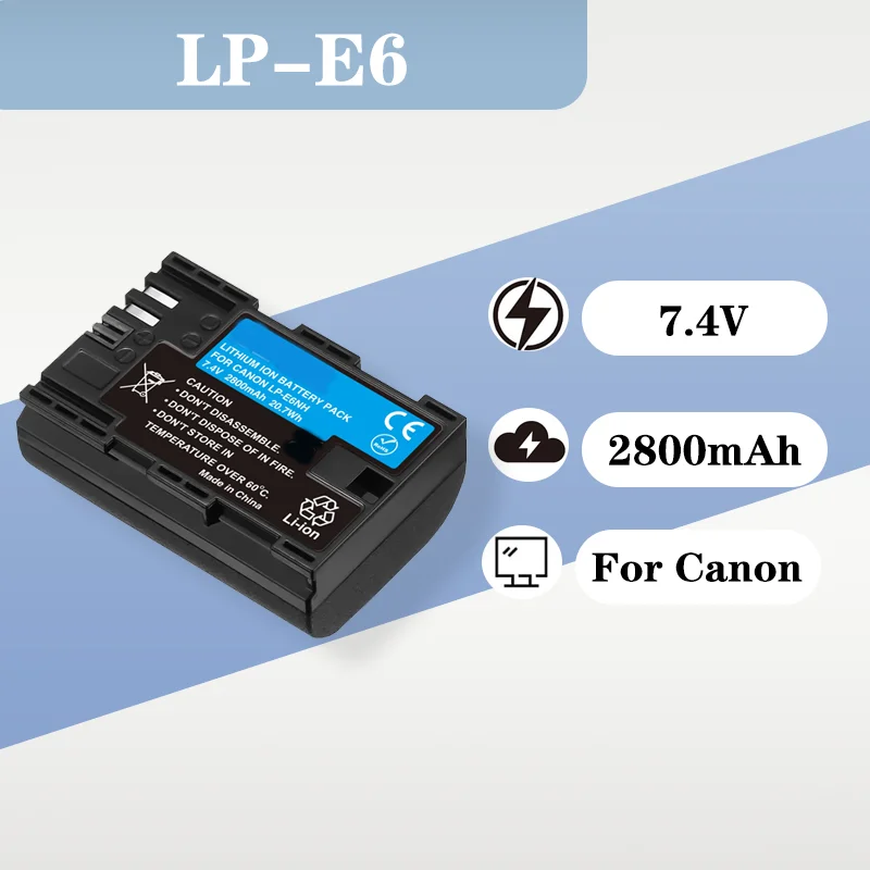 

Superior Performance Extended Life 7.4V 2800mAh LP-E6NH Battery Pack For Canon EOS R5 R6 5D Mark IV 7DII 6D 80D 90D Cameras