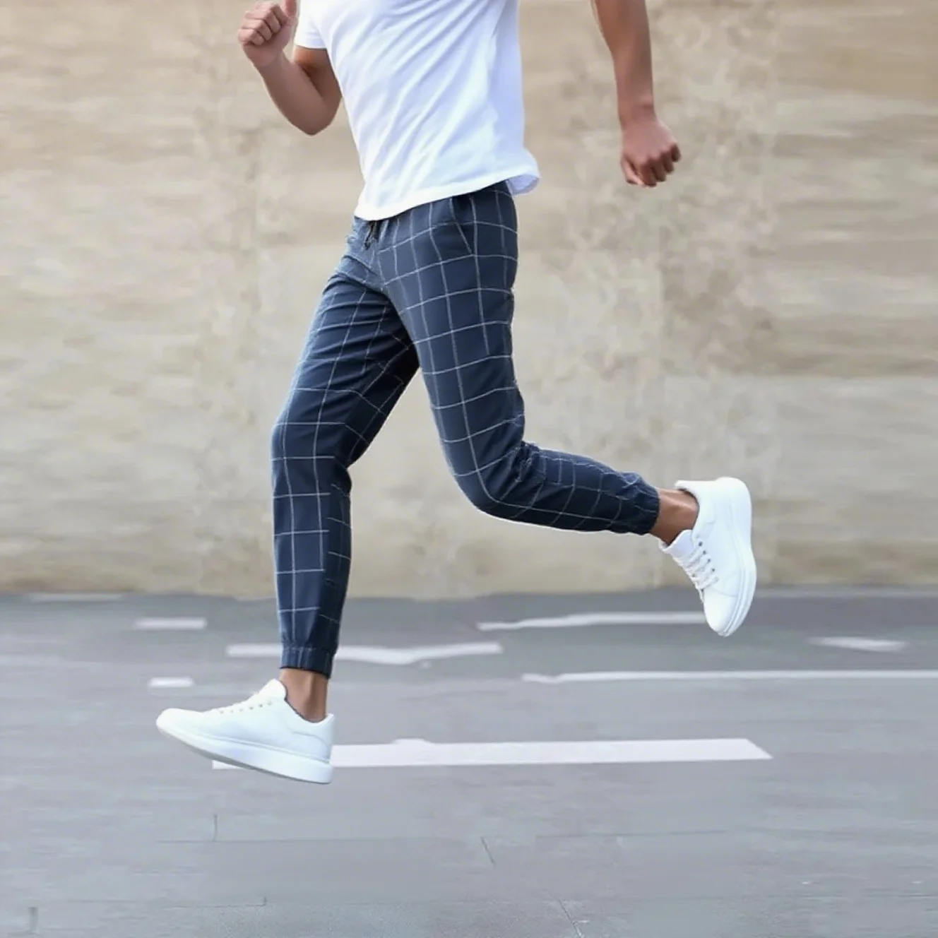 의류남성 맞춤형 작은 다리 바지, 고품질 한국어 버전, 체크 무늬 패션, 소매 색상, 캐주얼 핏 스포츠 스키니